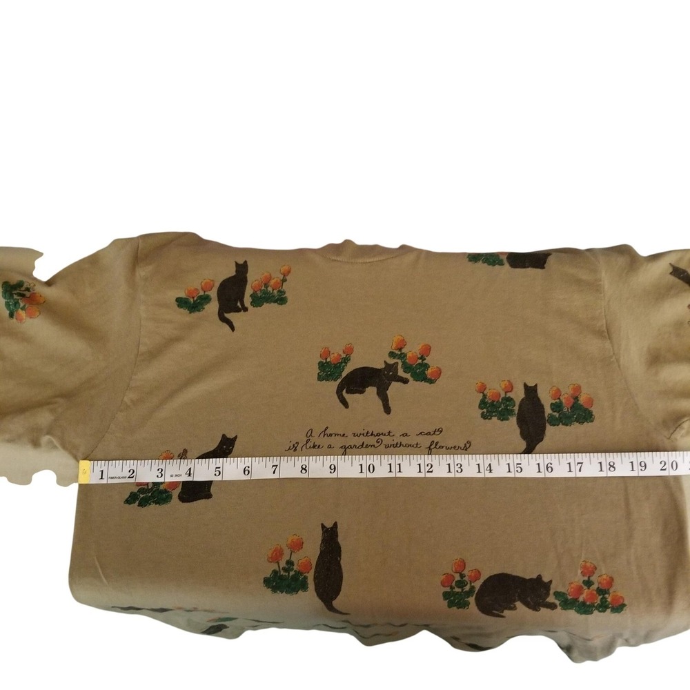 Vintage Painted Lady Cat Flower Cat Lady TShirt Tan Womens Medium USA Made - Picture 6 of 7